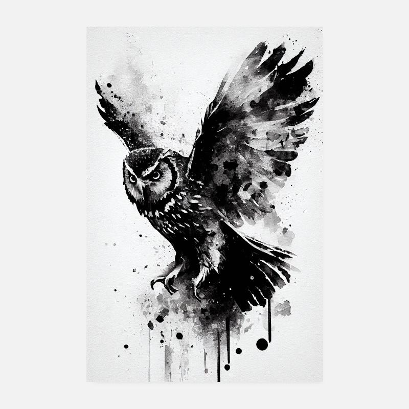 Eule Vogel Tier Eulen Black and White Poster 20x30 cm