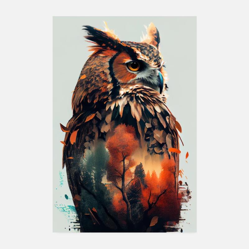 Eule Vogel Tier Eulen double exposure - Poster 20x30 cm - Weiß