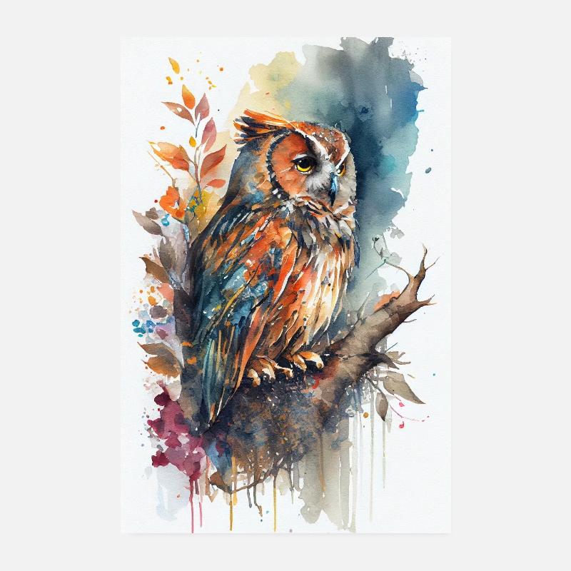 Eule Vogel Tier Eulen Watercolors Poster 20x30 cm