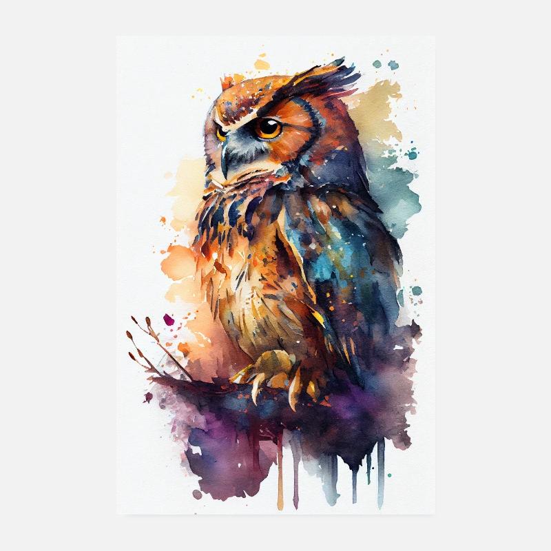 Eule Vogel Tier Eulen Watercolor Poster 20x30 cm