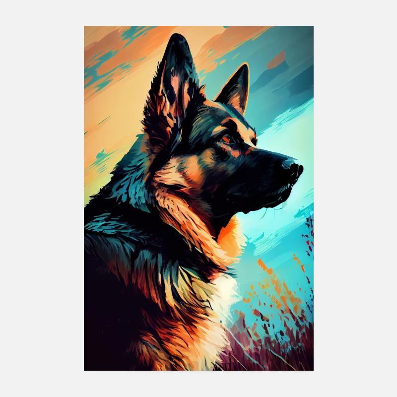 German Shepherd Dog Malinois Colorful Poster 8" x 12" (20x30 cm)
