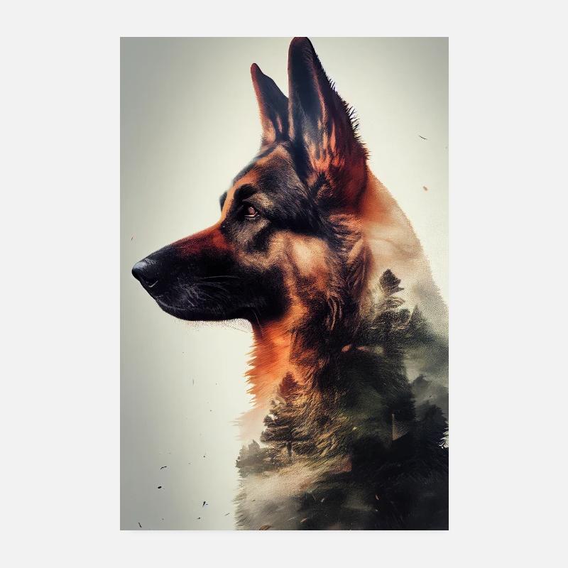 Deutscher Schäferhund Hund Malinois double - Poster 20x30 cm - Weiß