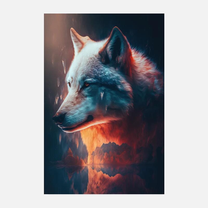 Wolf Fire and Ice Poster 8" x 12" (20x30 cm)