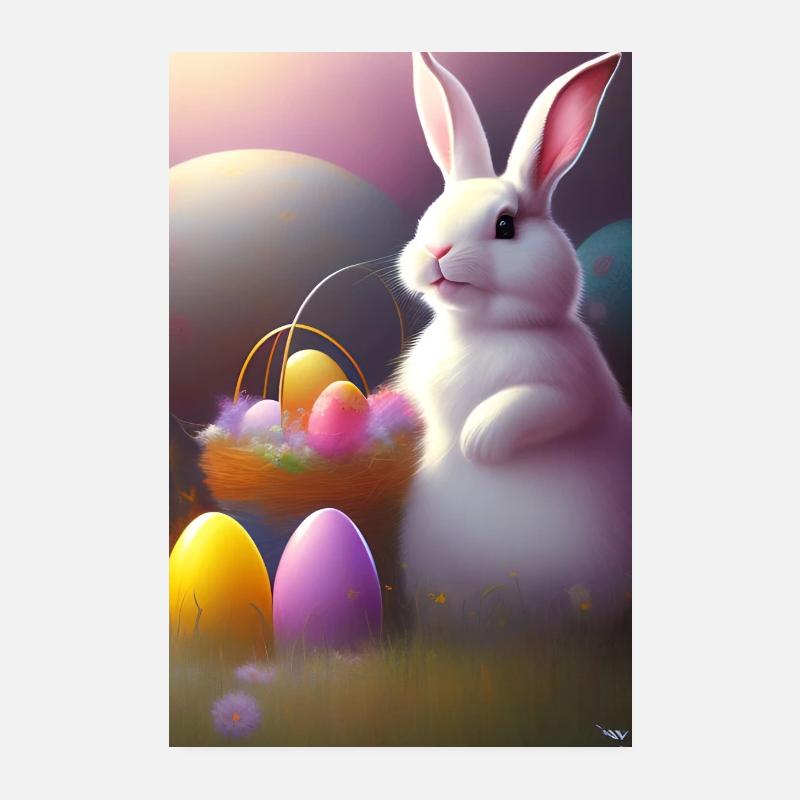 Lapin de Pâques avec œufs de Pâques Poster 20 x 30 cm
