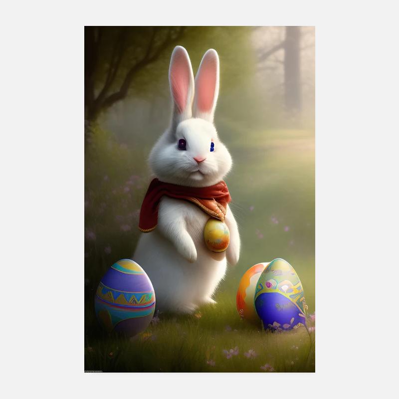 Lapin de Pâques avec œufs de Pâques Poster 20 x 30 cm