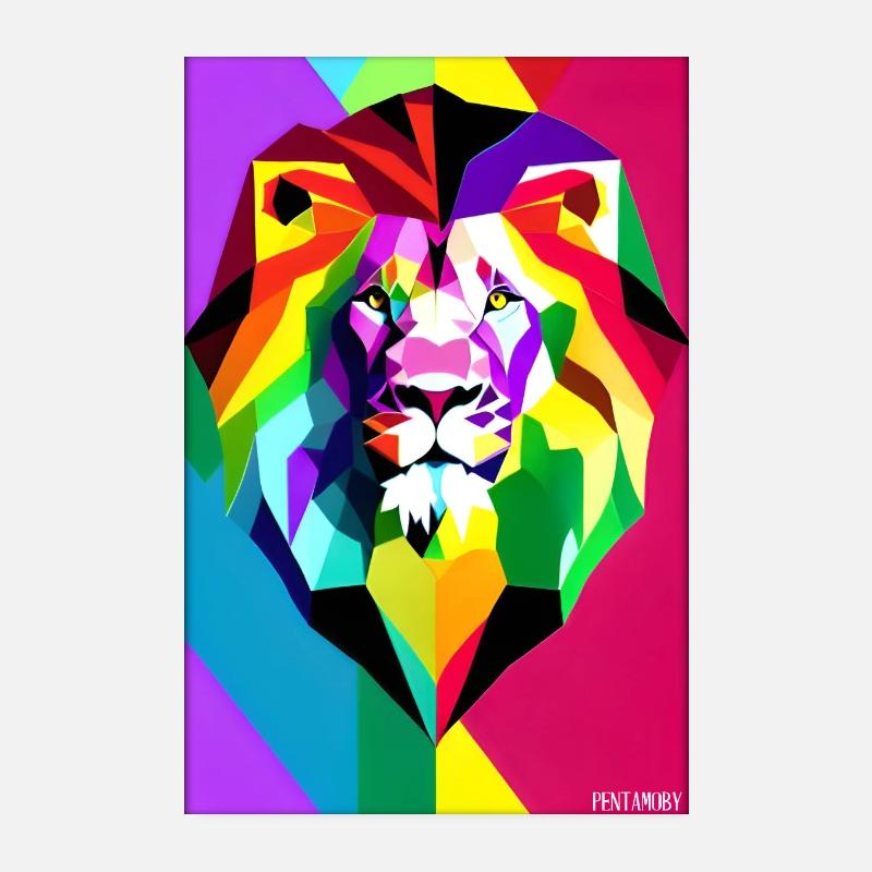 Löwe Polygon Regenbogen Bunt Wildnis Wildtier Poster 20x30 cm