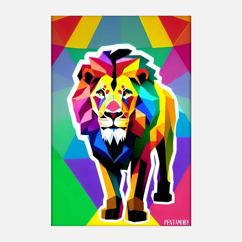 Löwe Polygon Regenbogen Bunt Wildnis Wildtier Poster 20x30 cm