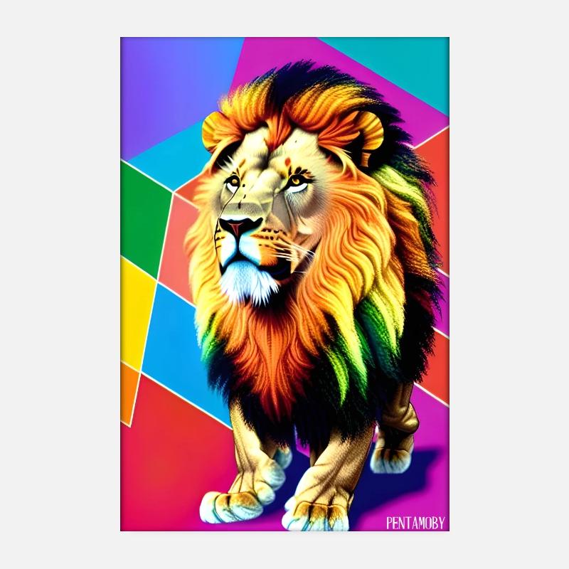 Löwe Polygon Regenbogen Bunt Wildnis Wildtier Poster 20x30 cm