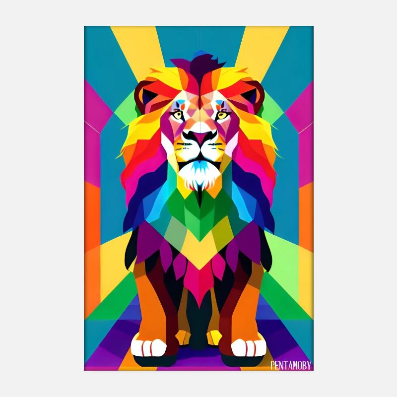 Löwe Polygon Regenbogen Bunt Wildnis Wildtier Poster 20x30 cm