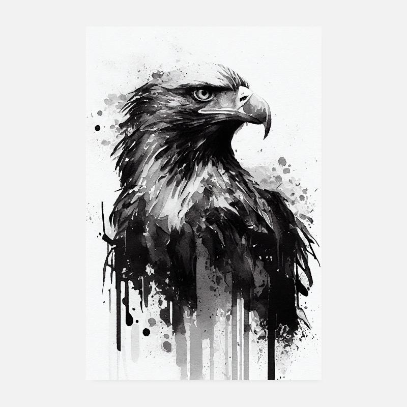 Aigle animal Aigle à tête blanche Noir et blanc Poster 20 x 30 cm
