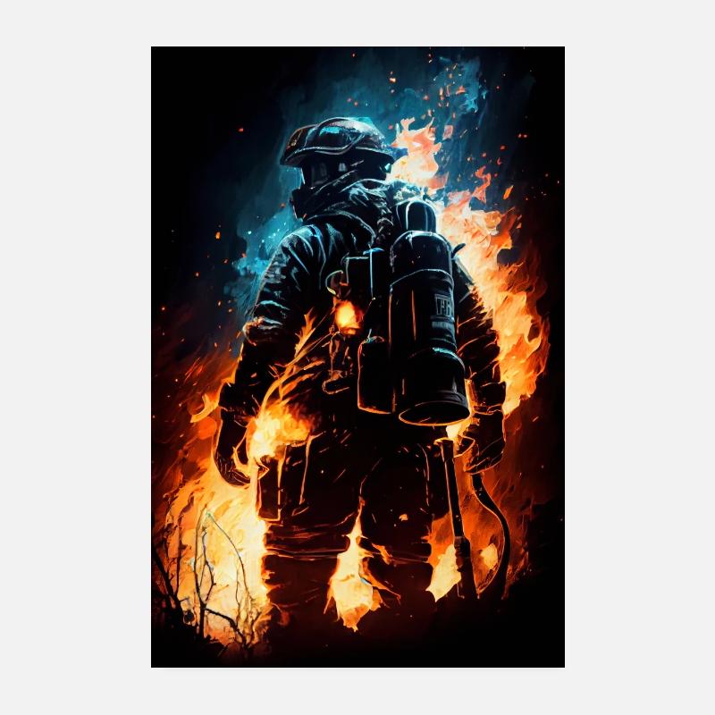 Feuerwehrmann Flame - Poster 20x30 cm - Weiß