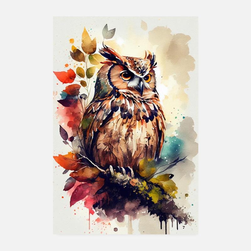 Eule Vogel Tier Eulen Watercolor Poster 20x30 cm