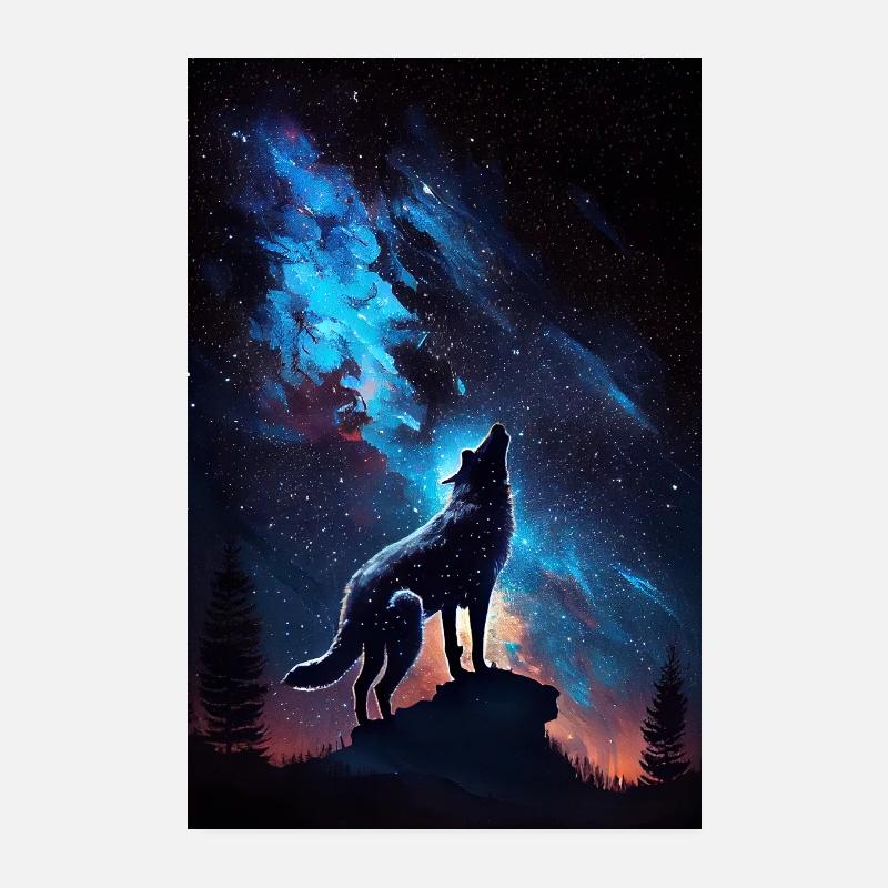 Wolf Wolves Animal Jaulen Galaxy Poster 8" x 12" (20x30 cm)