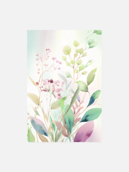 Aquarelle Wildflower, Feuilles roses, Imprimés floraux - Poster 20 x 30 cm - blanc - Devant