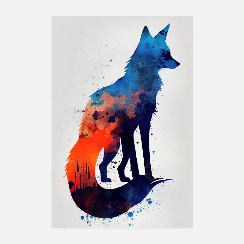 Aquarelle animale Renard Renards Poster 20 x 30 cm