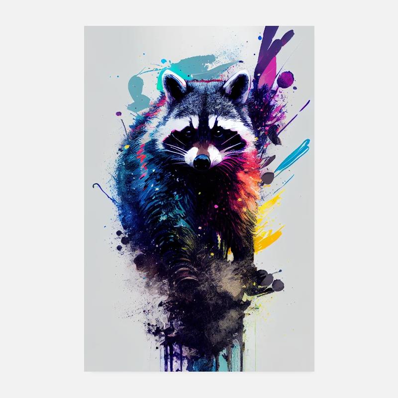 Aquarelles de raton laveur Poster 20 x 30 cm