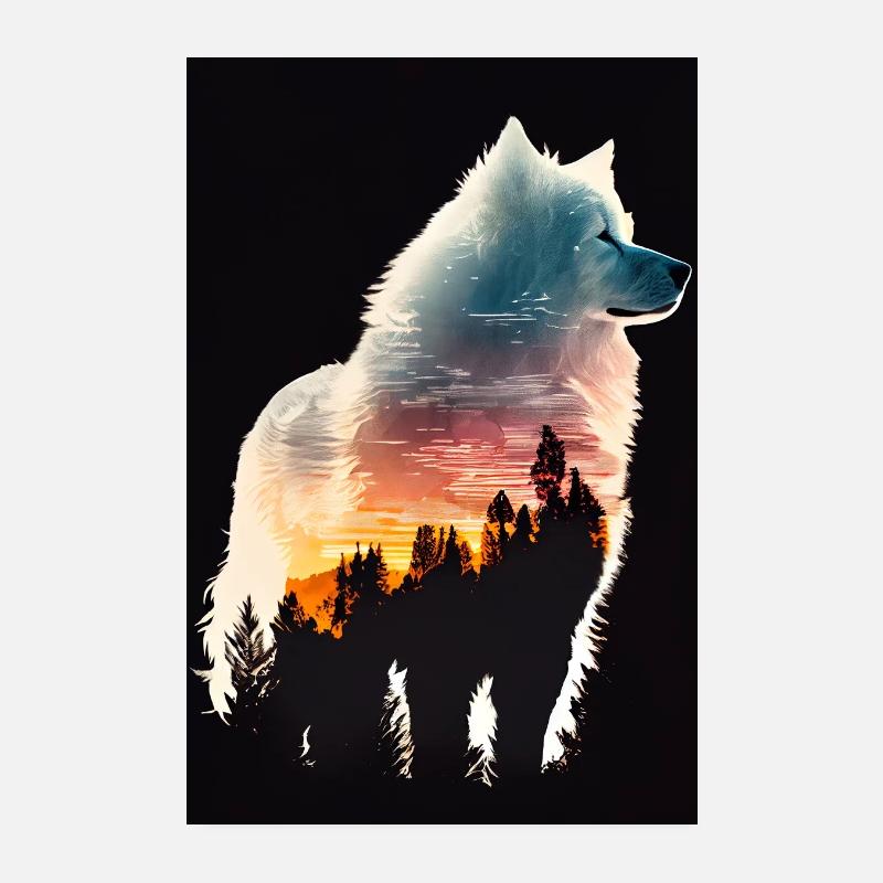 Samoyède Chien Pet Chiens Silhouette Poster 20 x 30 cm