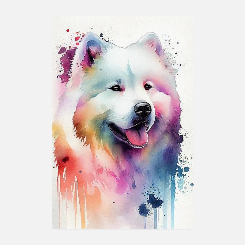 Samoyède Chien Chiens de compagnie Aquarelle Poster 20 x 30 cm