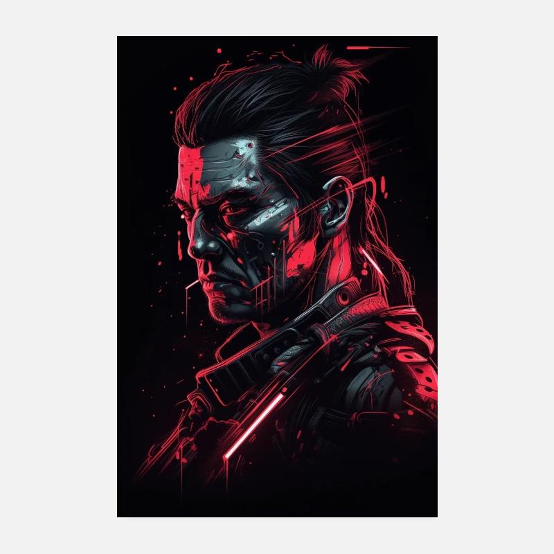 Neon Cyber Warrior Portrait #2 Poster 20x30 cm