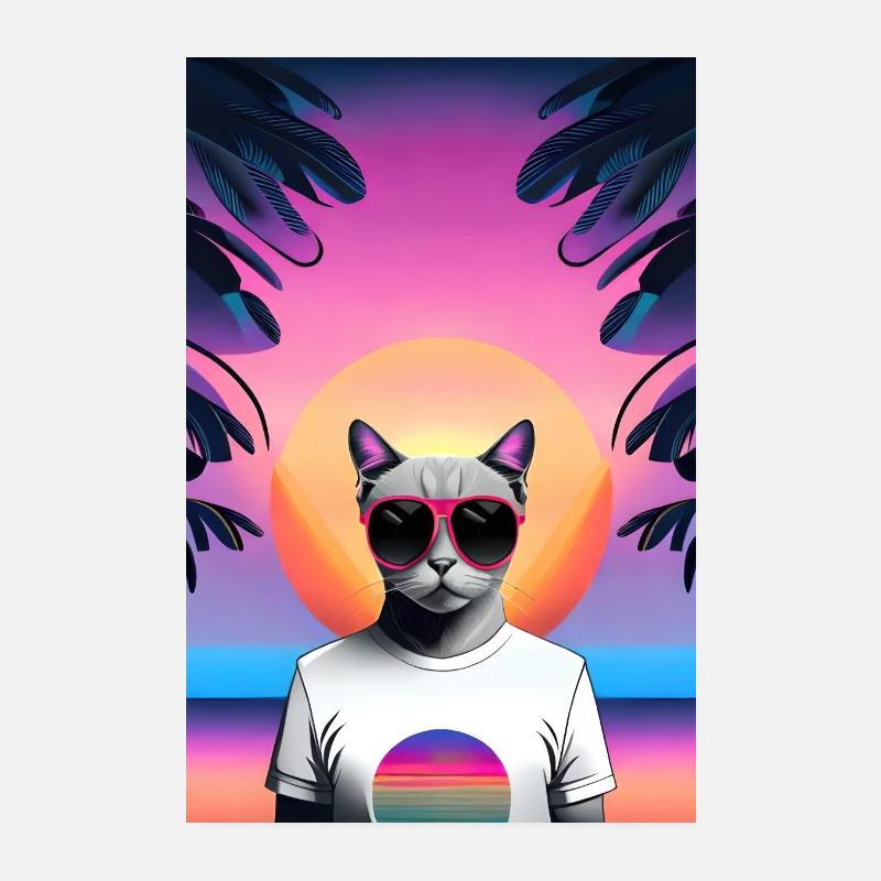 Synthwave Cat Poster 8" x 12" (20x30 cm)