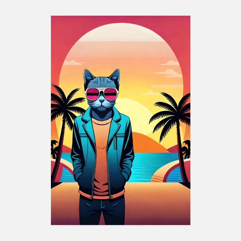Synthwave Cat Poster 8" x 12" (20x30 cm)
