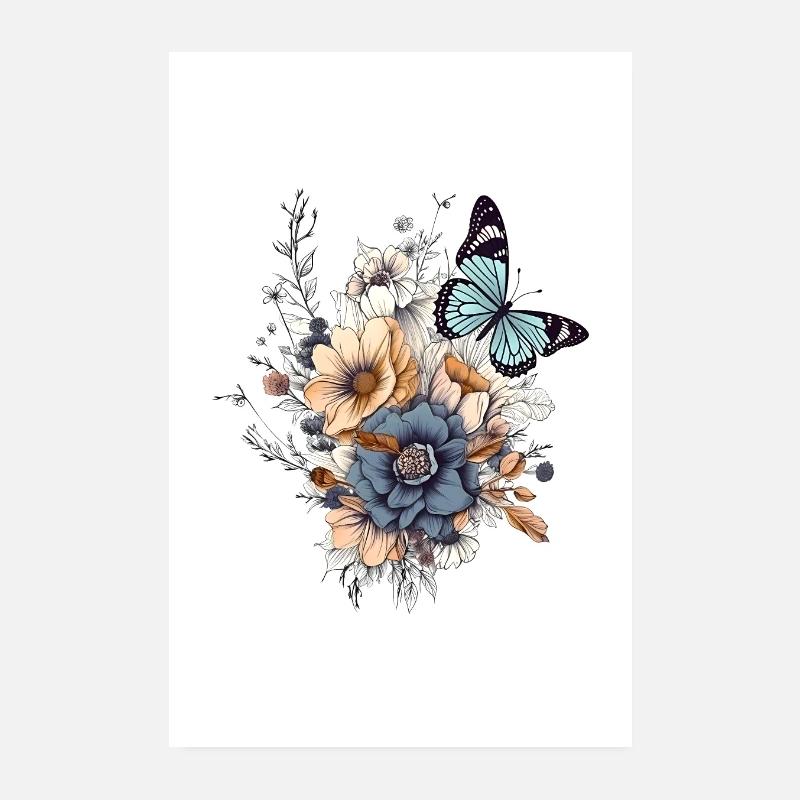 Blumenkunst, Blume, Blumen | Schmetterling, Boho Poster 20x30 cm