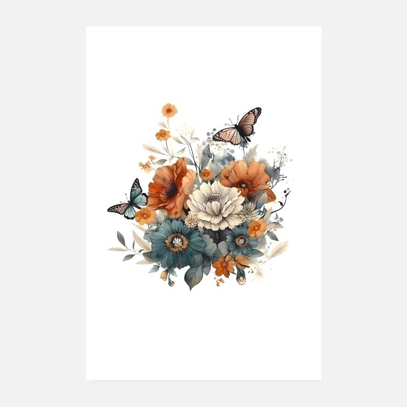 Art floral, Fleur, Fleurs | Papillon, Boho Poster 20 x 30 cm