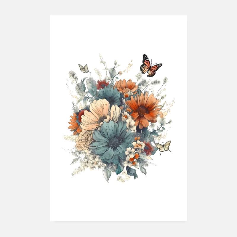 Blumenkunst, Blume, Blumen | Schmetterling, Boho Poster 20x30 cm