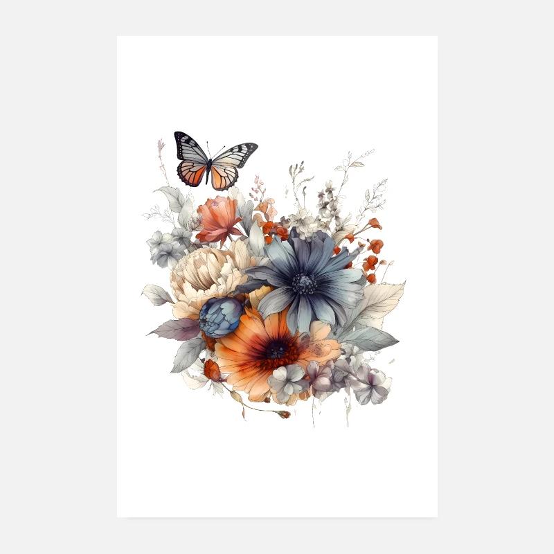 Blumenkunst, Blume, Blumen | Schmetterling, Boho Poster 20x30 cm