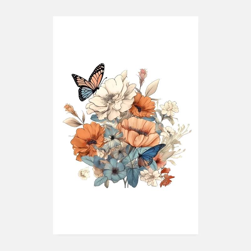 Blumenkunst, Blume, Blumen | Schmetterling, Boho Poster 20x30 cm