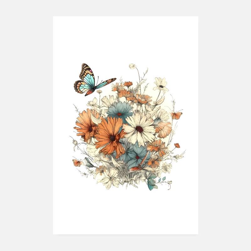 Blumenkunst, Blume, Blumen | Schmetterling, Boho Poster 20x30 cm