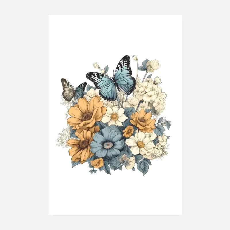 Blumenkunst, Blume, Blumen | Schmetterling, B Poster 20x30 cm