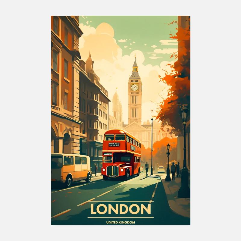 Affiche de voyage vintage à Londres - Poster 20 x 30 cm - blanc