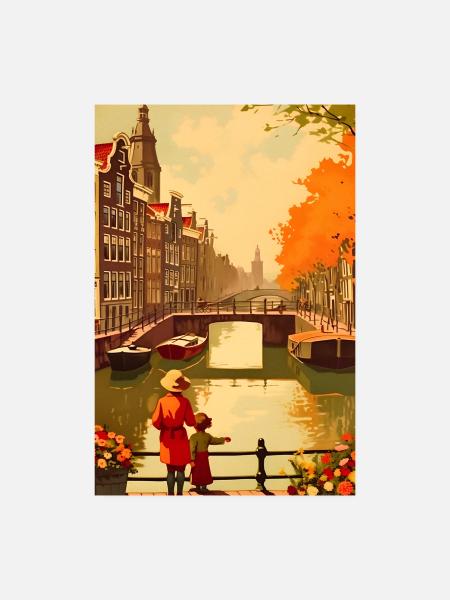 Amsterdamer Kanal Reisekunst - Poster 20x30 cm - Weiß - Vorne