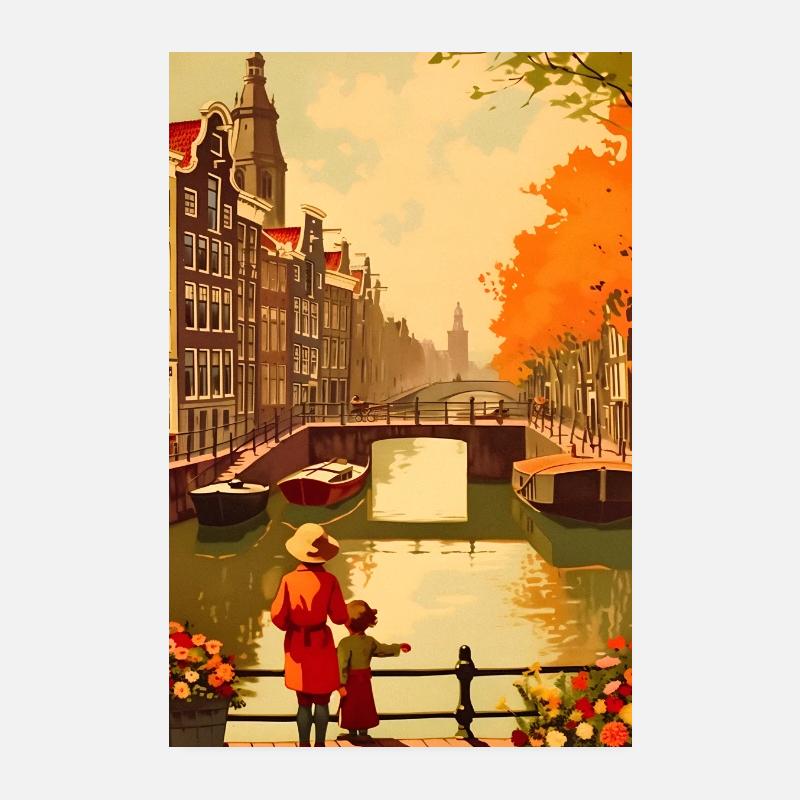 Amsterdam Canal Travel Art Poster 8" x 12" (20x30 cm)
