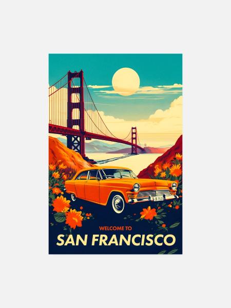 San Francisco Vintage Reiseplakat - Poster 20x30 cm - Weiß - Vorne