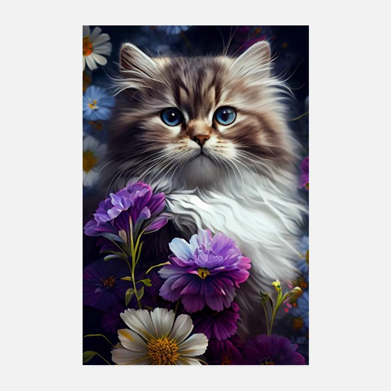 Chat Chats Propriétaire Chaton Fleurs Poster 20 x 30 cm