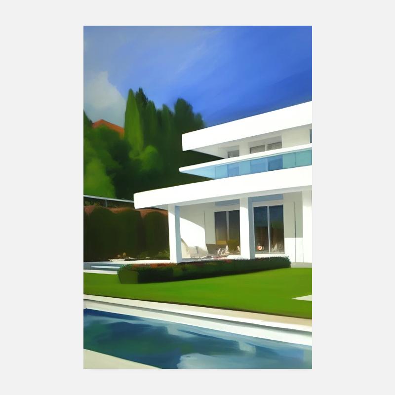 Weiße Villa mit Pool Poster 20x30 cm