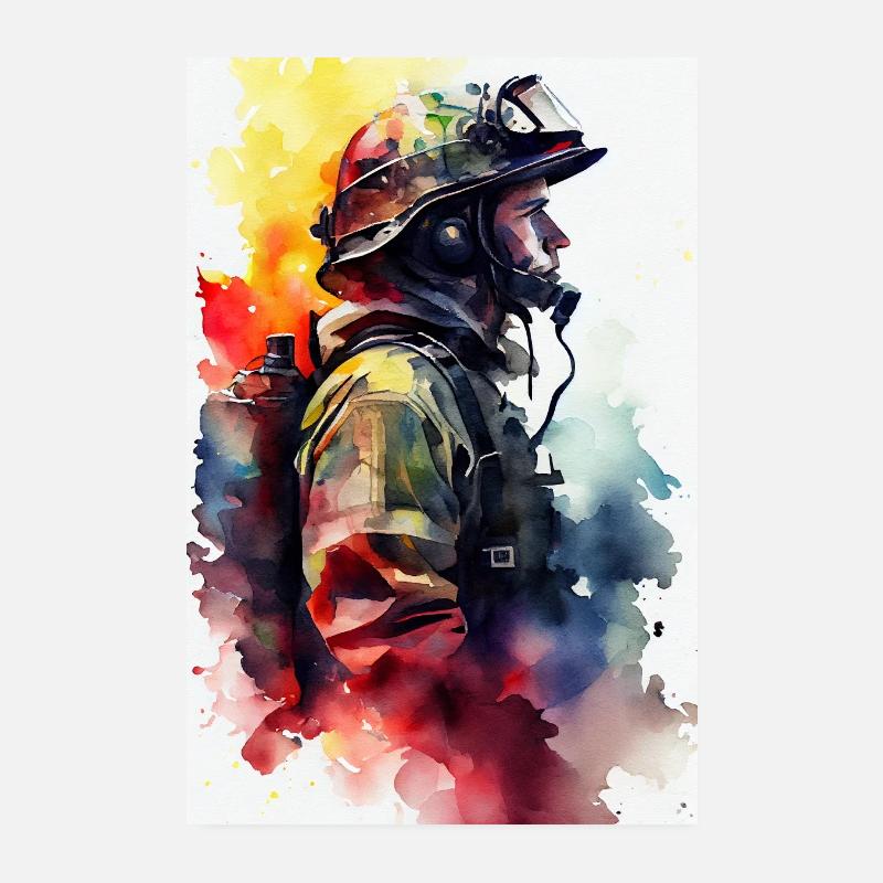Aquarelle de pompier Poster 20 x 30 cm