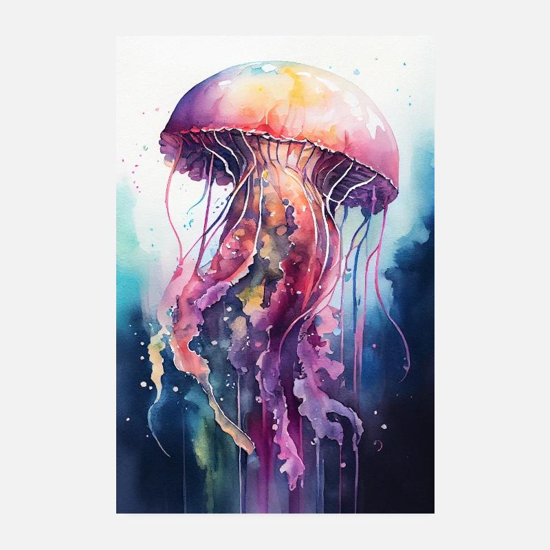 Méduses Méduses Aquarelle Poster 20 x 30 cm