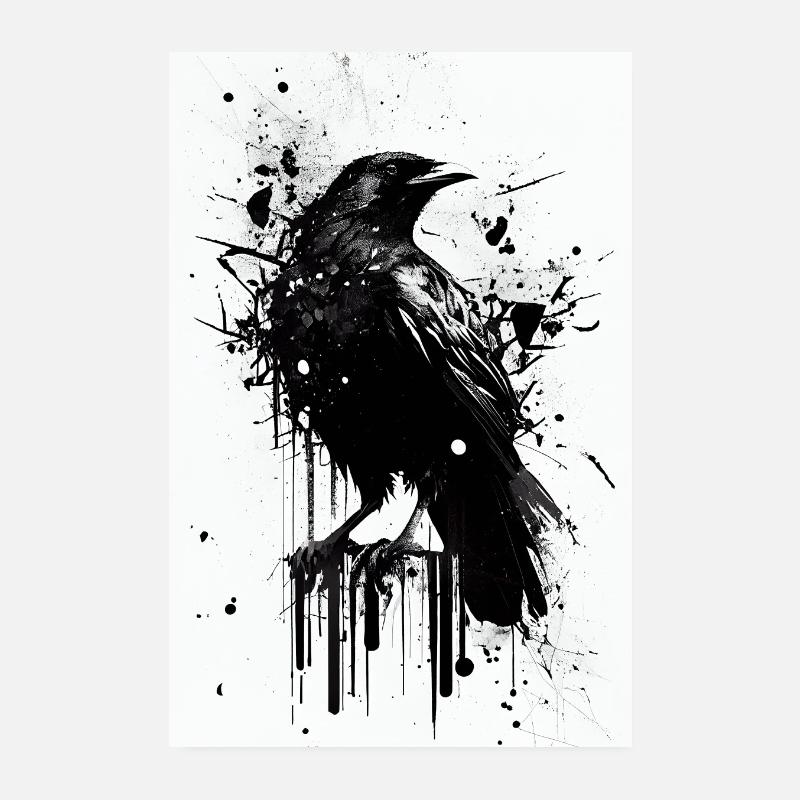 Corbeau Corbeau Corbeau Oiseaux Oiseaux Animaux Noir et Blanc Poster 20 x 30 cm