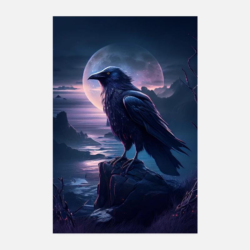 Raven Raven Crow Crows Bird Animal Moon Poster 8" x 12" (20x30 cm)