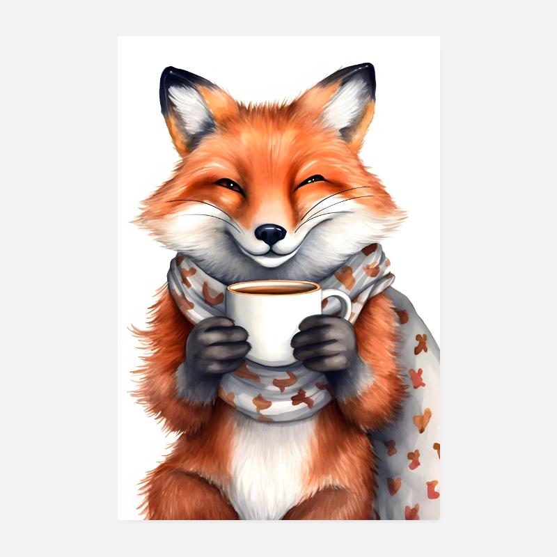 Renard au café Poster 20 x 30 cm