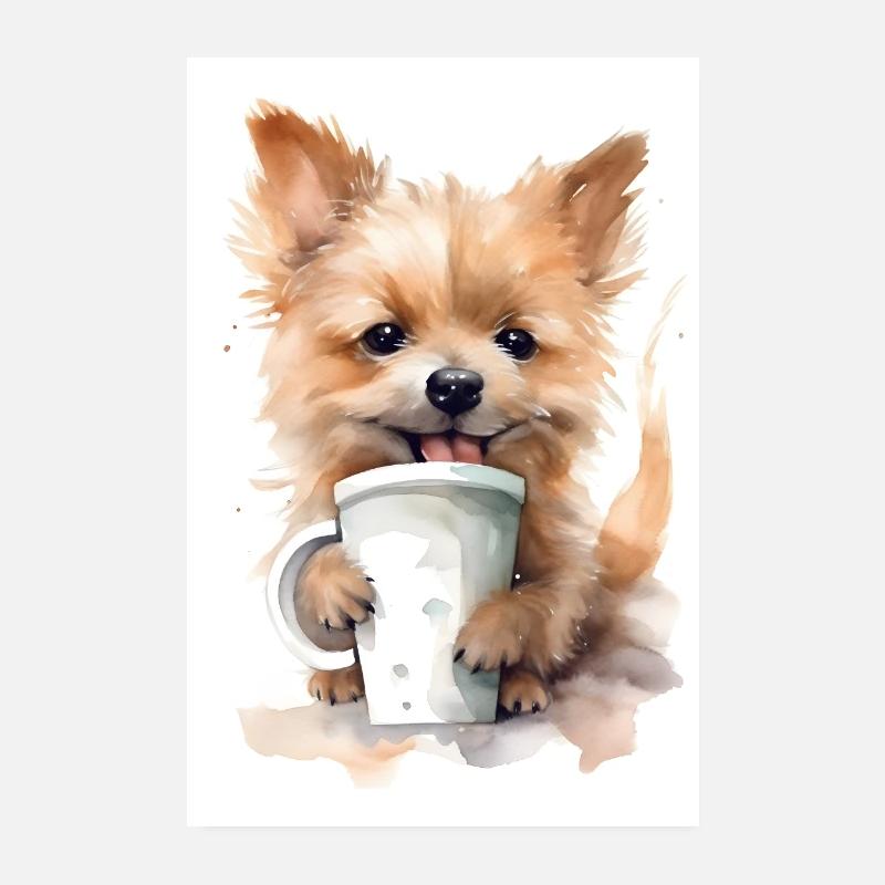 Hund mit Kaffee Poster 20x30 cm