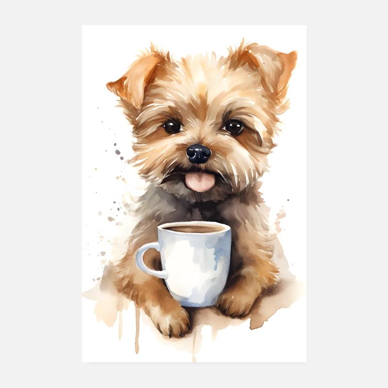 Chien avec café Poster 20 x 30 cm