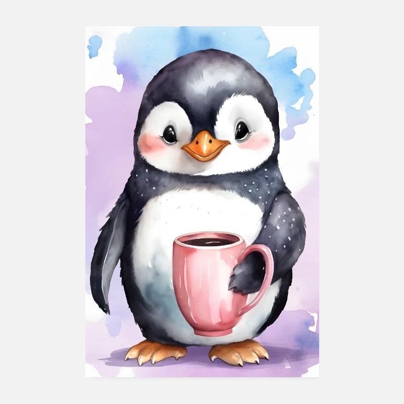 Penguin with coffee Poster 8" x 12" (20x30 cm)