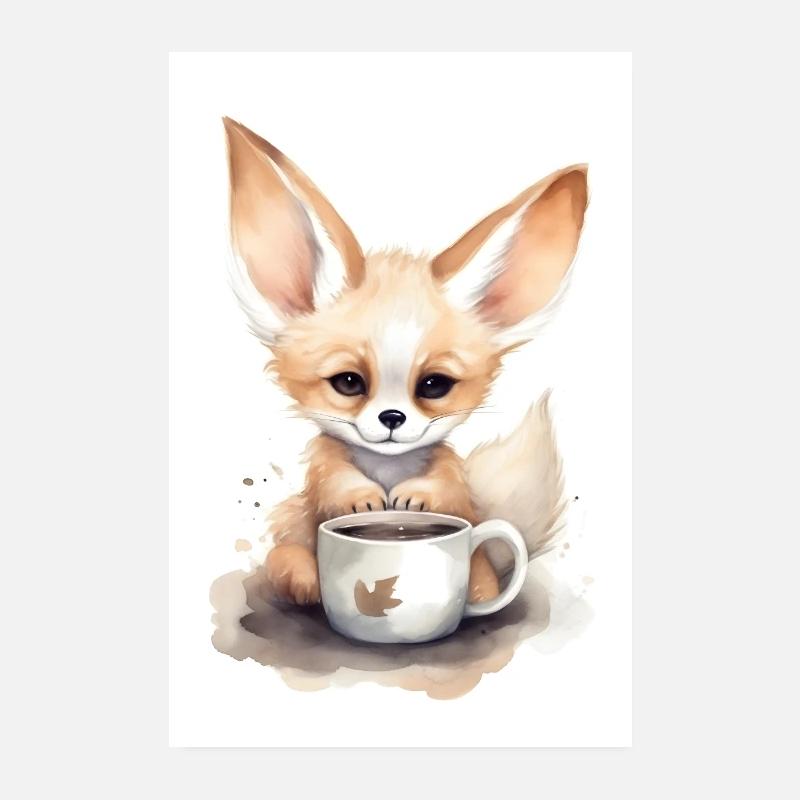 Fennek with coffee Poster 8" x 12" (20x30 cm)