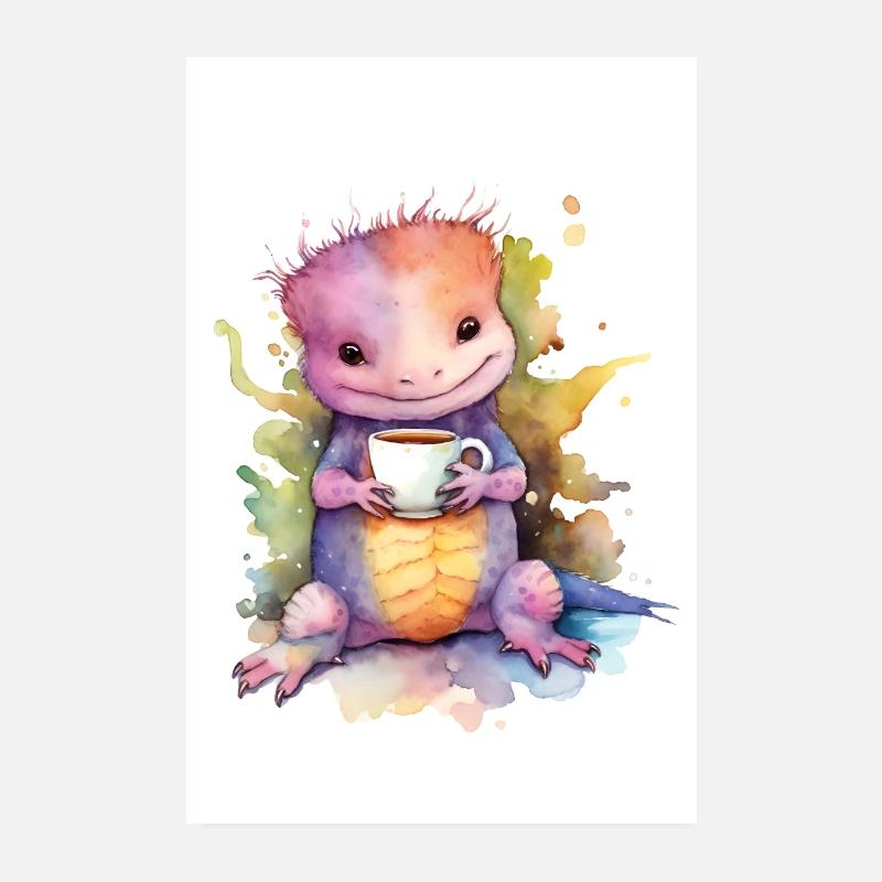 Axolotl Salamander mit Kaffee Poster 20x30 cm