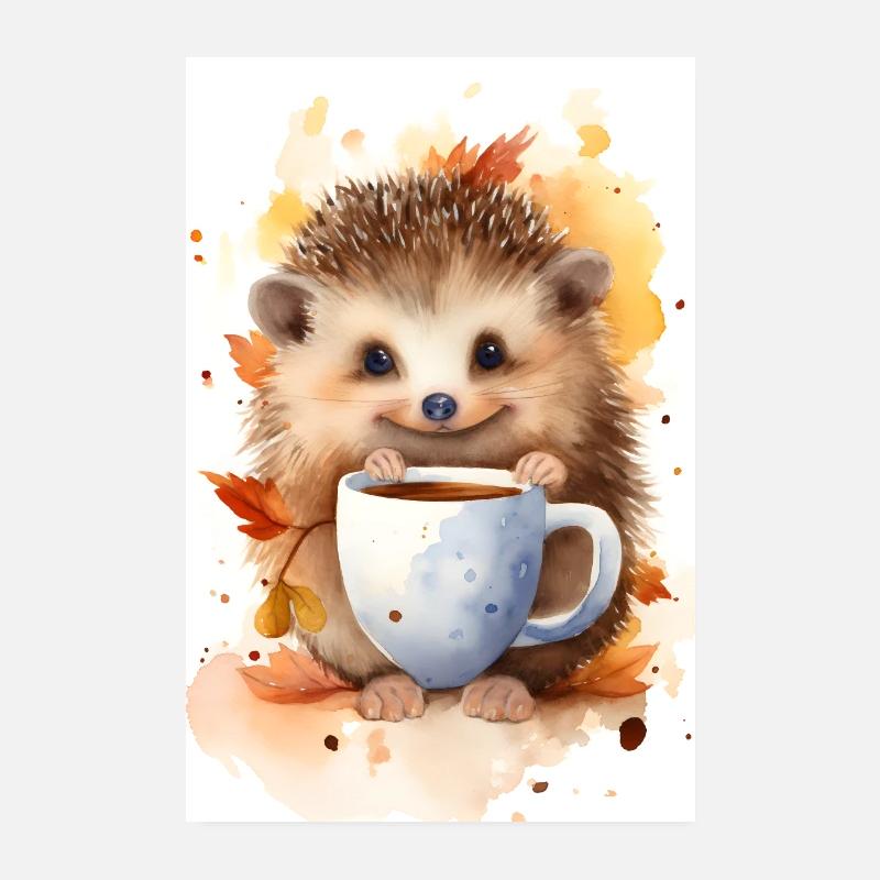 Igel mit Kaffee - Poster 20x30 cm - Weiß