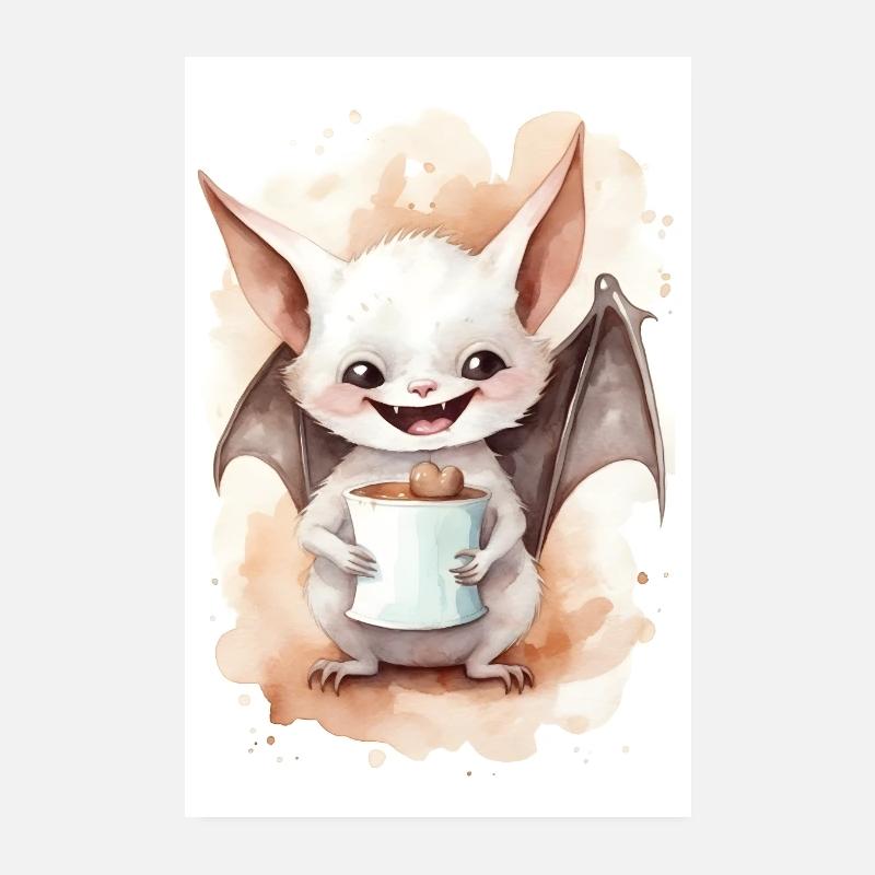 Chauve-souris blanche avec café Poster 20 x 30 cm